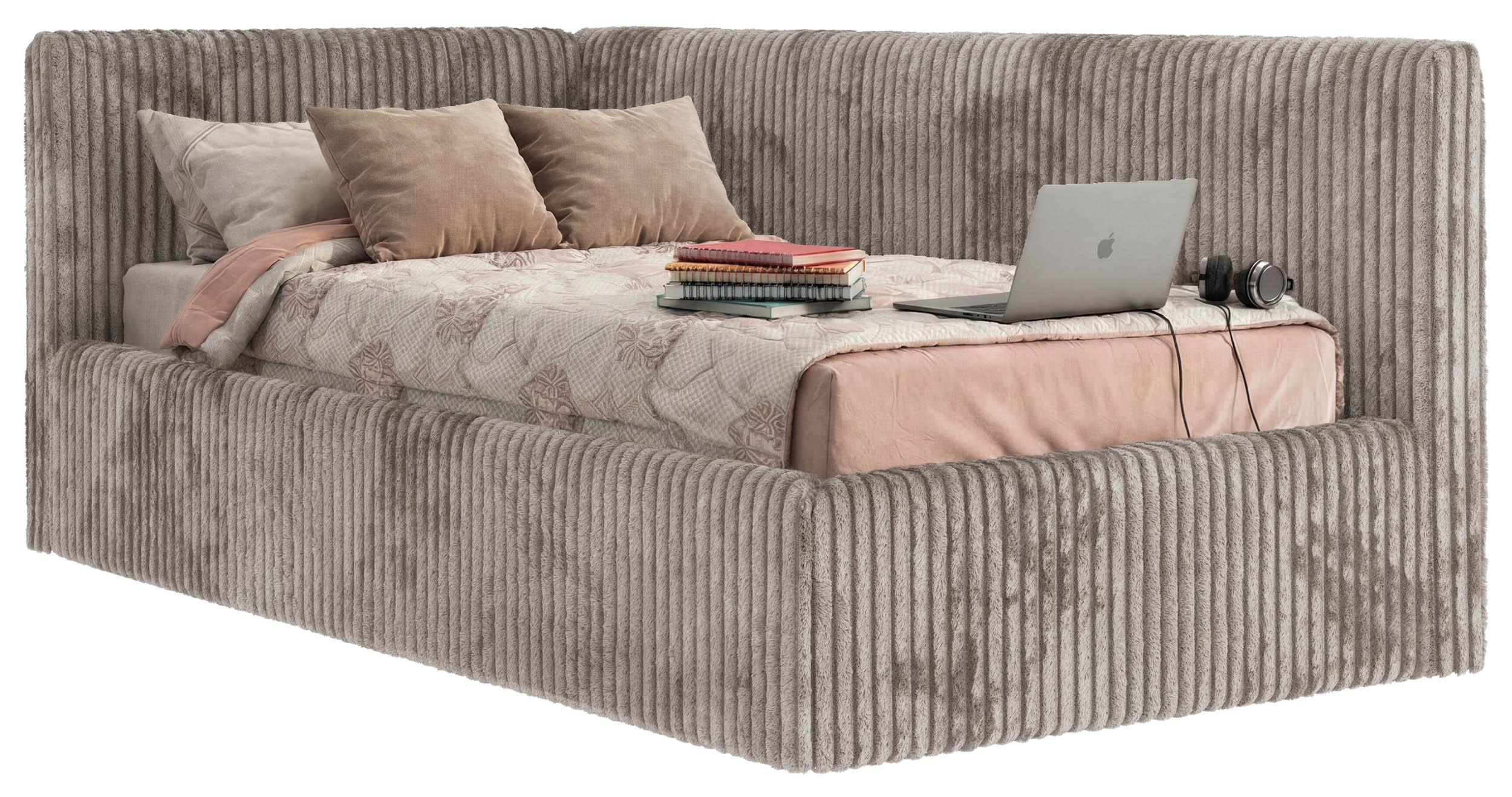POLSTERBETT TILVO 90/200 - Hellbraun Cord - Multitaschenfederkernmatratze - Links - Hellbraun, Textil (90/200cm) - MKS