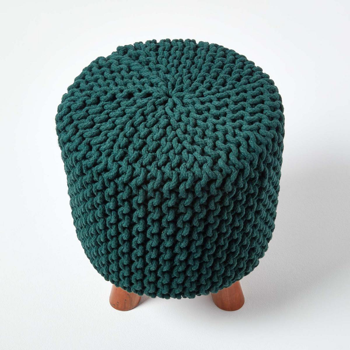 STRICK-HOCKER tannengrün, Dreibein 32/32/42 cm - Waldgrün, Textil (32/42/32cm) - Homescapes