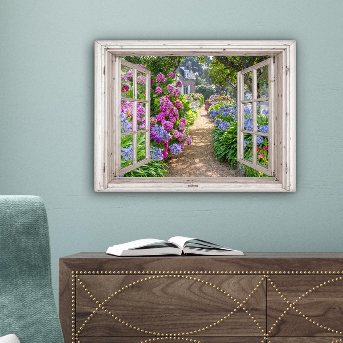 LEINWANDBILD Hortensie - Durchsichtig - Blumen - Sommer - Lila - Weg Wandbild 40x30 cm - Lila, Textil (40/30cm) - MuchoWow