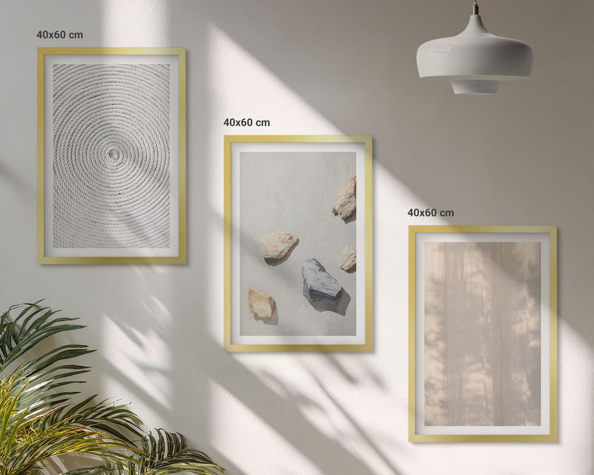 BILDER SET 3er Set - 40x60 cm Goldrahmen - Boho-Naturtexturen und -Strukturen - Goldfarben, Kunststoff (40/60cm) - TULUP
