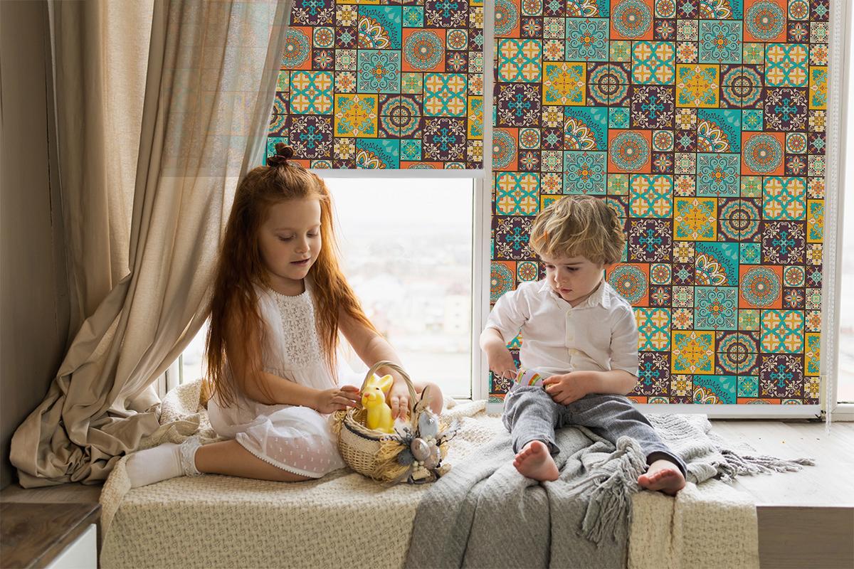 INNENROLLO - Fensterrollo - Rollo - 90x140 cm - Farbenfrohes Mandala - Blau, Kunststoff (90/140/0.5cm) - TULUP
