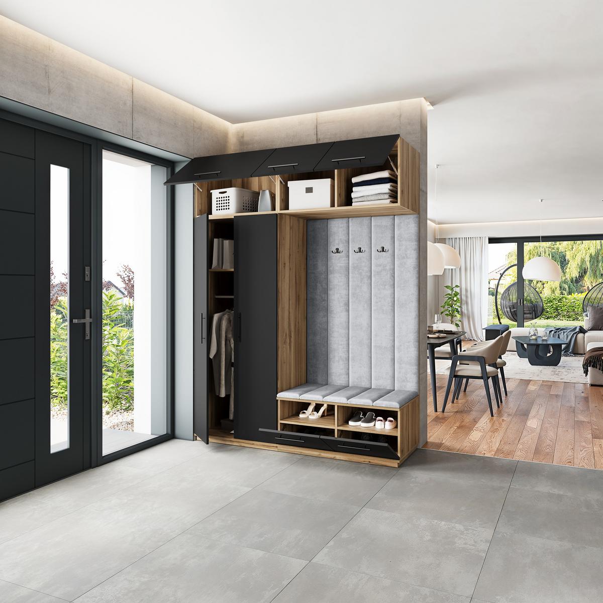 GARDEROBENSCHRANK REMA 180/240/60 cm Modern Eiche Wotan - Eiche Wotan/Hellgrau, Holzwerkstoff (180/240/60cm) - MASSENO