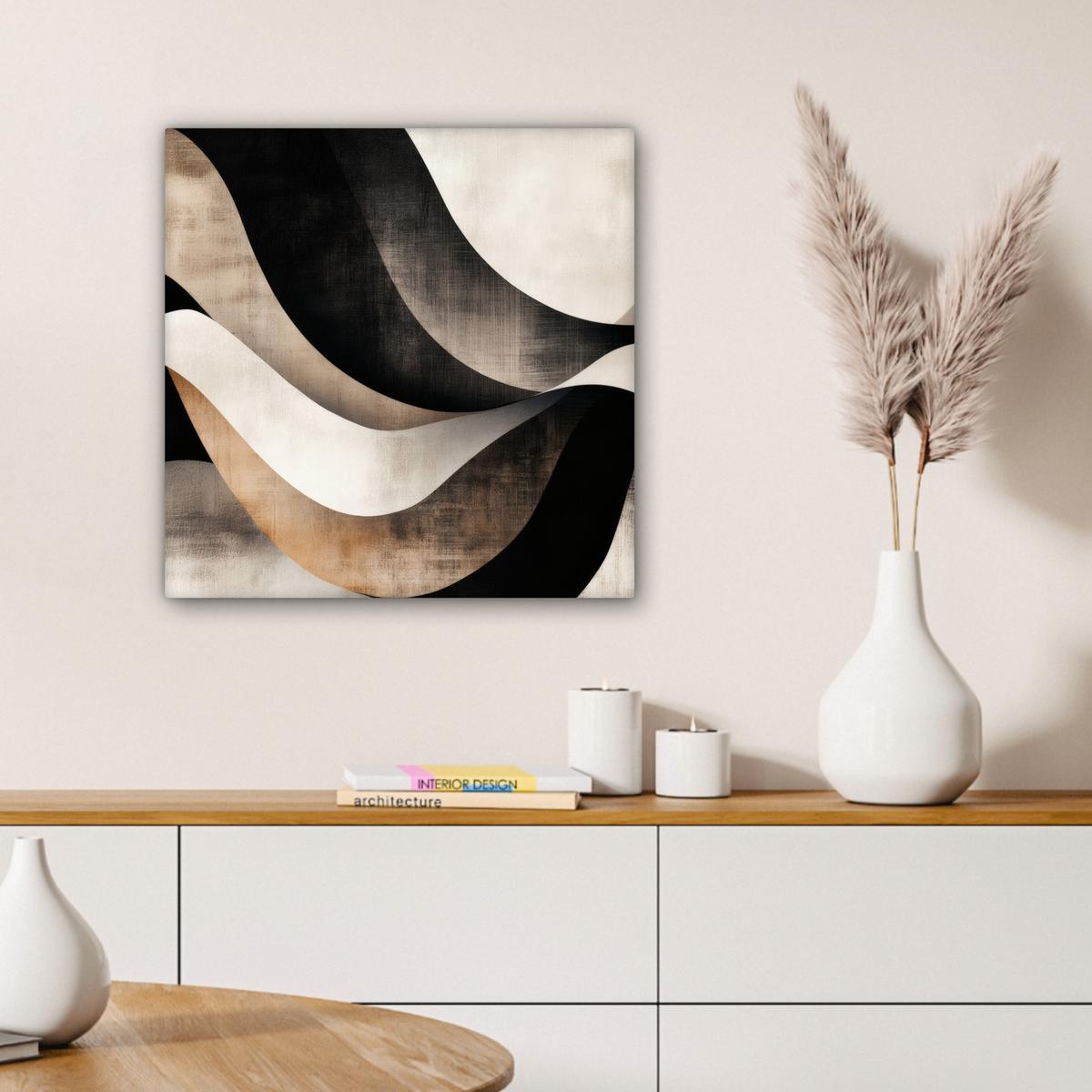 LEINWANDBILD Abstrakt - Wellen - Schwarz - Verwittert Wandbild Wohnzimmer 50x50 cm - Trüffeleichefarben, Textil (50/50cm) - MuchoWow
