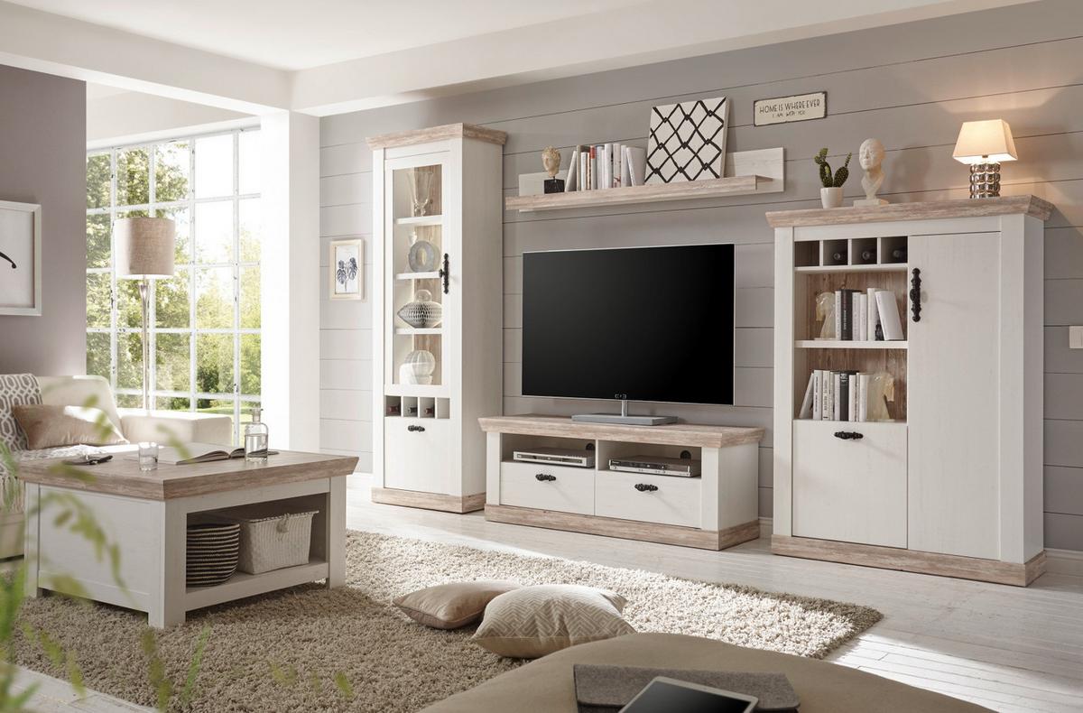TV-LOWBOARD Pinie weiß, Oslo Pinie Landhaus, TV-Unterteil, 134 x 51 cm - Anthrazit/Weiß, Holzwerkstoff/Metall (134/51/44cm) - Furn.Design