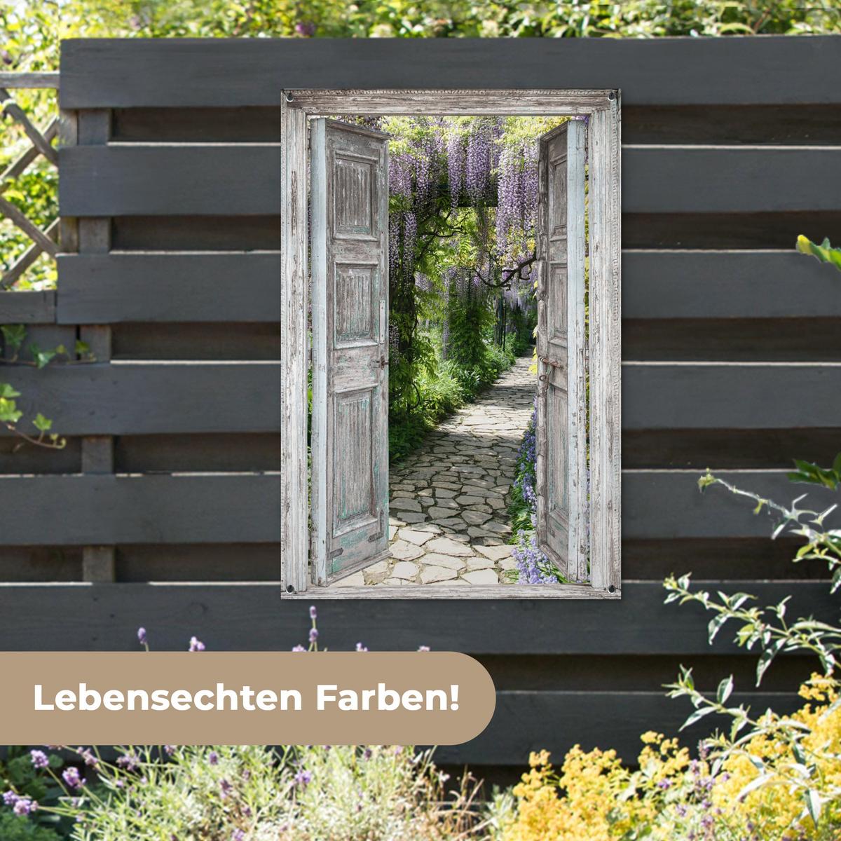 GARTENPOSTER Aussicht - Wald - Steine - Frühling Outdoor Bilder 80x120 cm - Hellgrau, Kunststoff (80/120/0.2cm) - OnlyWow