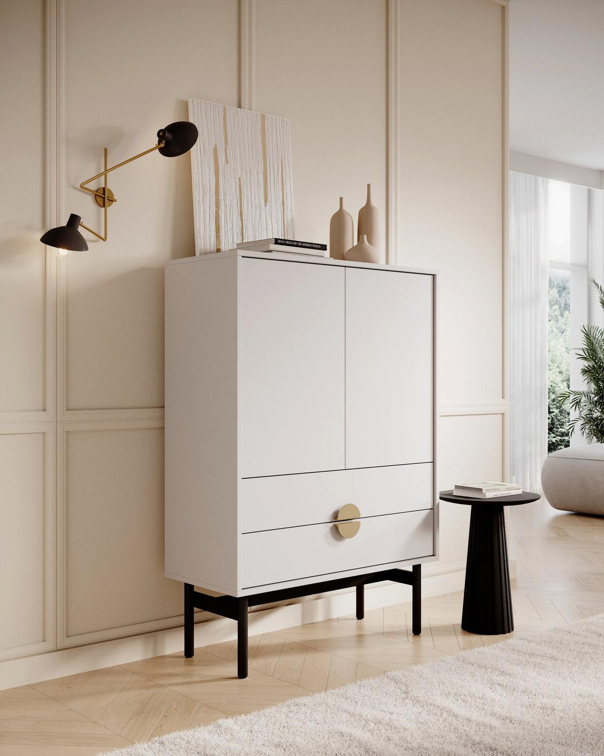 HIGHBOARD Stoon II WEISS 85 CM - Goldfarben/Schwarz, Holzwerkstoff/Metall (85/124/38cm) - Selsey
