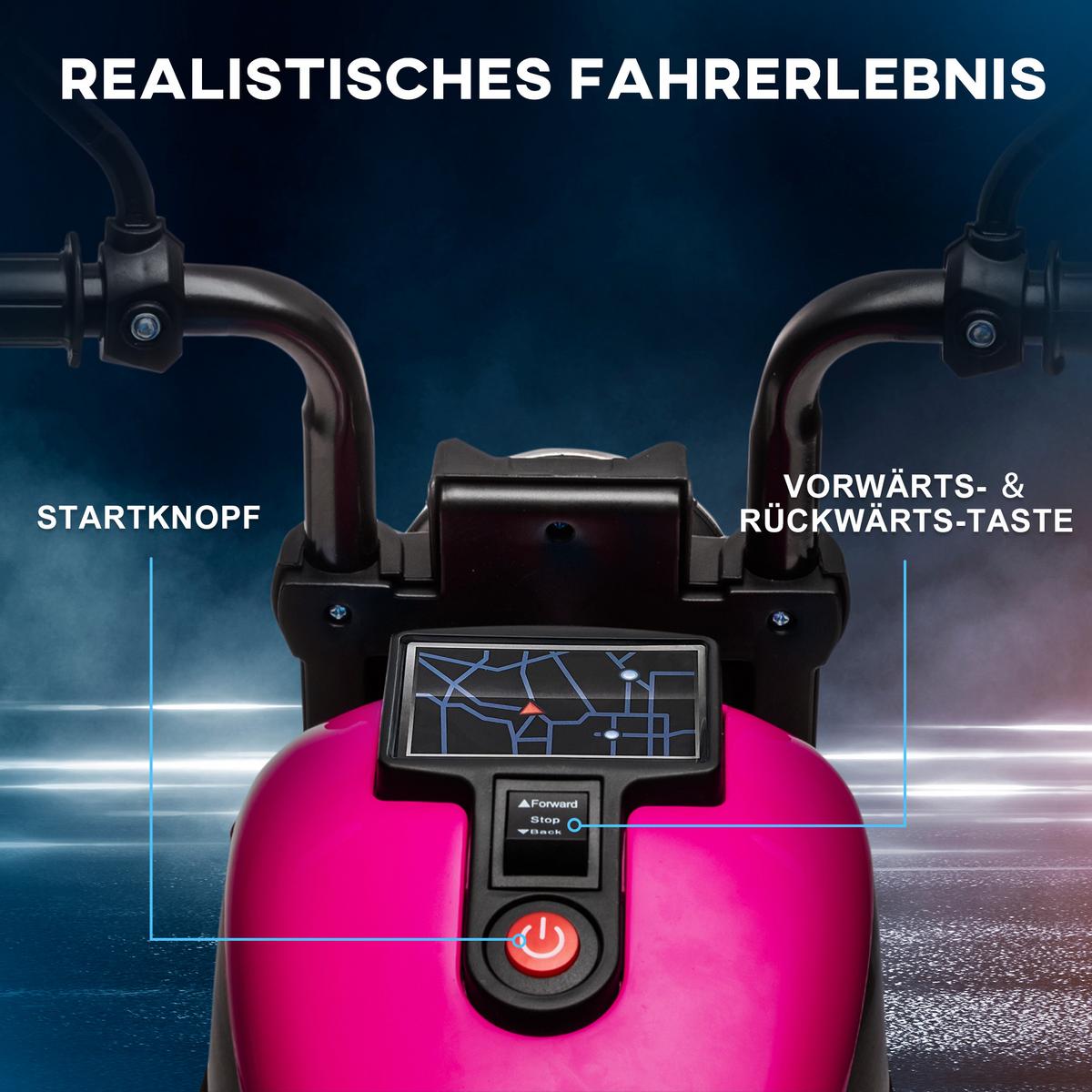 KINDER Elektro-Motorrad Kindermotorrad 6V Kinderfahrzeug für 1,5-3 Jahre Rosa - Rosa, Metall (76/42/57cm) - HOMCOM
