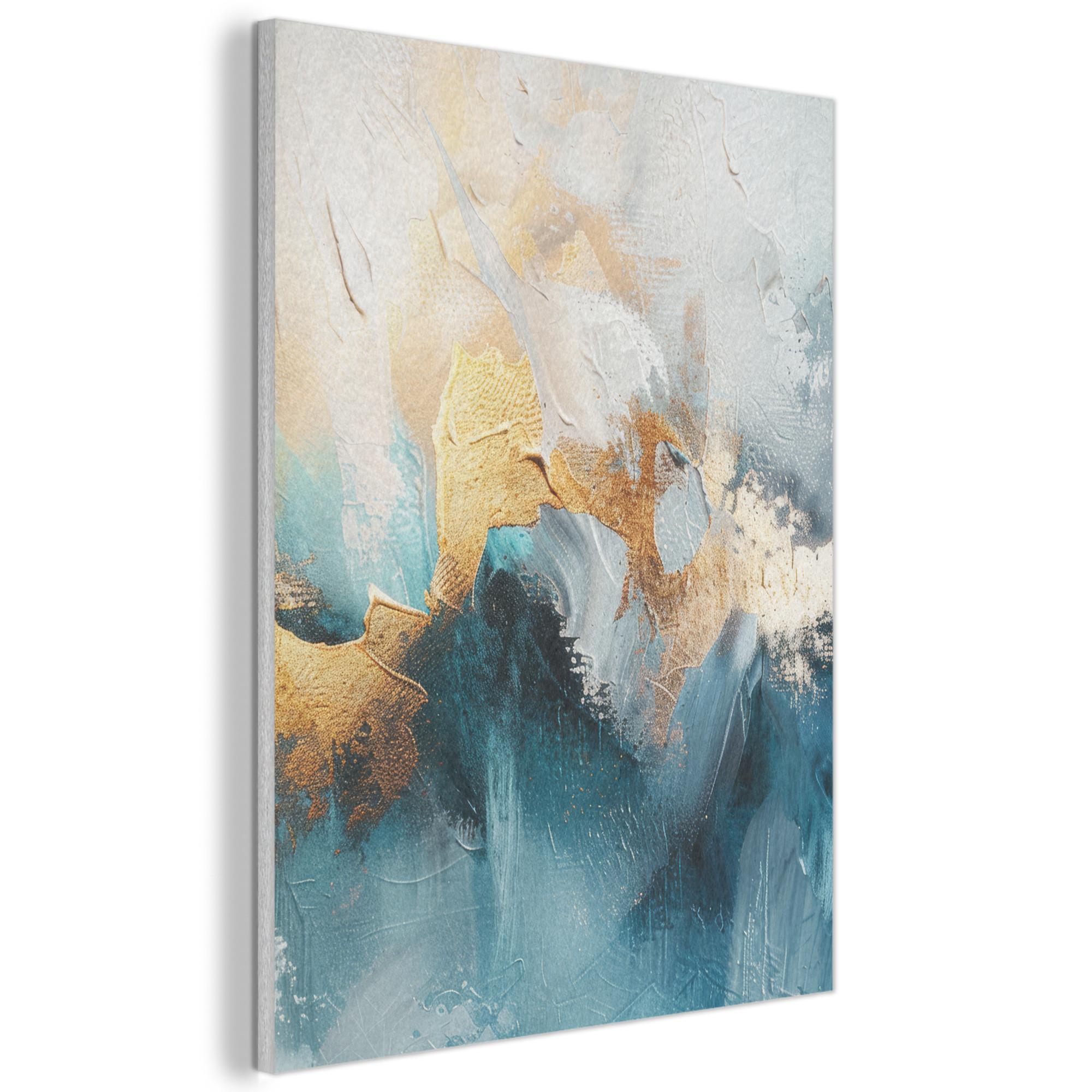 AKUSTIKBILD Abstrakt - Kunst - Gold - Blau Kunstdruck Schlafzimmer 50x70 cm - Petrol, Kunststoff (50/70/0.9cm) - MuchoWow