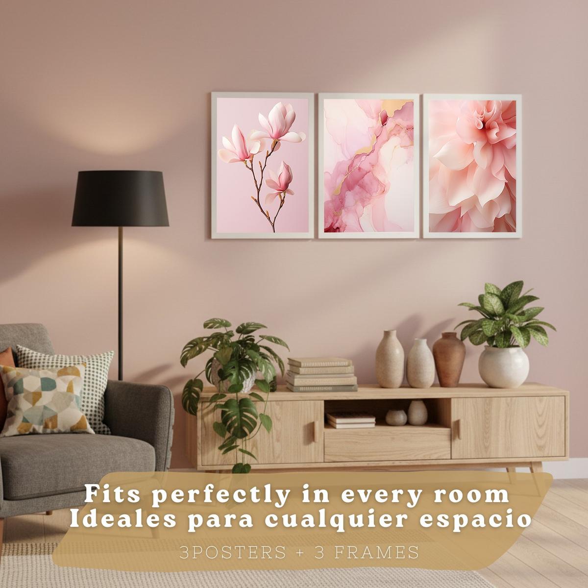 POSTER 3er-Set Wandbilder Orchidee Marmor modern Wohnzimmer Deko, Schlafzimmer, Küche, Badezimmer Weißer Rahmen A3 - Weiß, Papier (29.7/1/42cm) - Nacnic