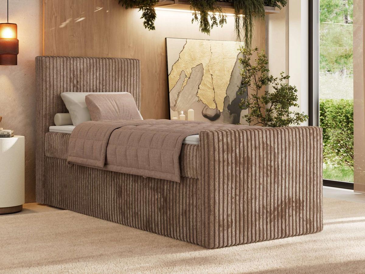 BOXBETT TILIANO DUO 90/200 - Braun Cord - H3 - Topper T25 - Links Seite - Braun, Textil (200/90cm) - MKS