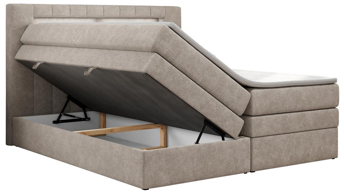 BOXSPRINGBETT GOLD-5 KING LED 200/200 Beige Struktur - H3 - Beige, Holz/Textil (200/200cm) - MKS