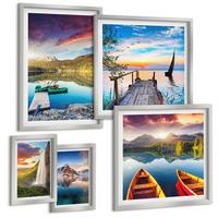BILDER SET 5er Set - 50x50 cm & 20x30 cm & 40x60 cm Silberner Rahmen - Seen- und Berglandschaft Łódź - Silberfarben, Kunststoff (40/60cm) - TULUP