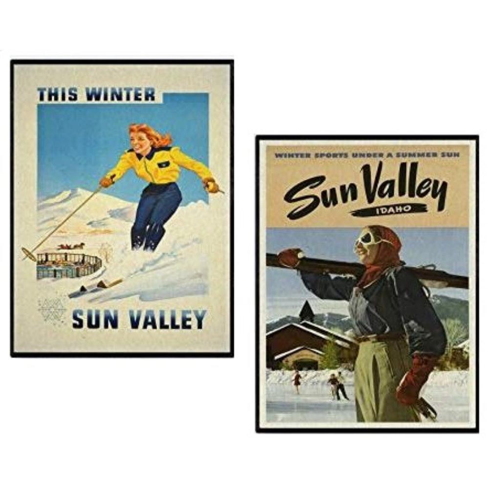 POSTER Set Mit 2 Vintage Ski Usa A3 Schwarzer Rahmen - Schwarz, Papier (29.7/5/42cm) - Nacnic