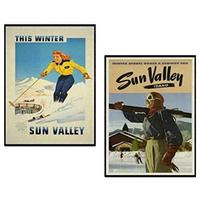 POSTER Set Mit 2 Vintage Ski Usa A3 Schwarzer Rahmen - Schwarz, Papier (29.7/5/42cm) - Nacnic