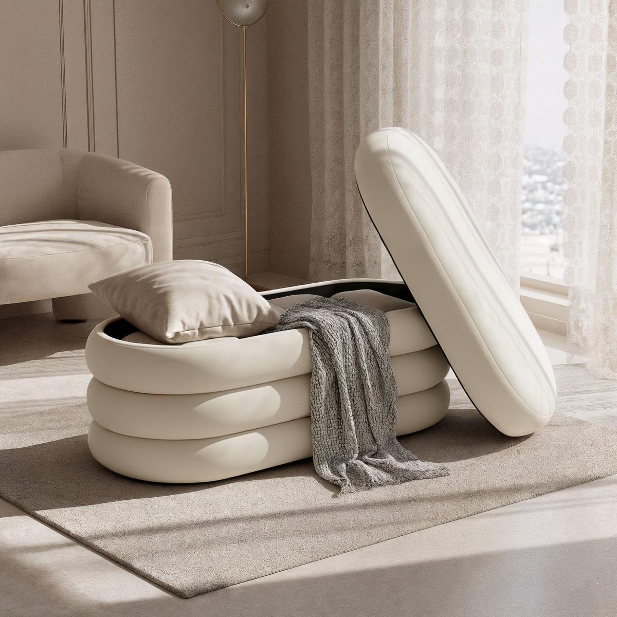 POLSTERBANK mi Stauraum Creme - Creme, Textil (100/42/42cm) - RAUMHIRSCH FURNITURE