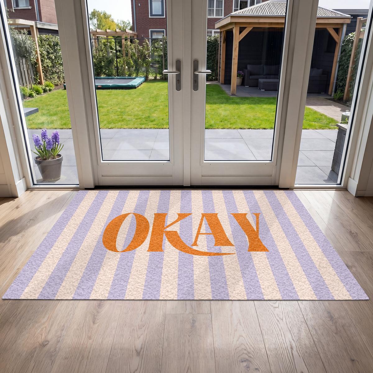 FUSSMATTE Lila – Orange – Streifen – Okay 180x120 cm - Flieder, Kunststoff (180/0.4cm) - MuchoWow