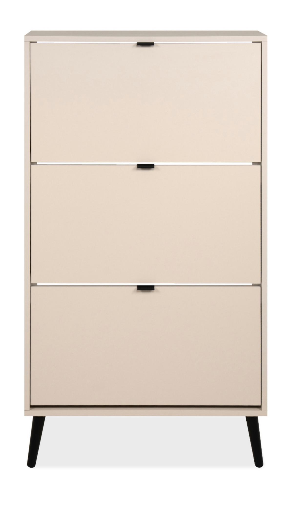 SCHUHSCHRANK samt 70 x 125 cm, Schuhkipper mit großen 3 Klappen - Beige/Schwarz, Holz/Holzwerkstoff (70/125/24cm) - Furn.Design
