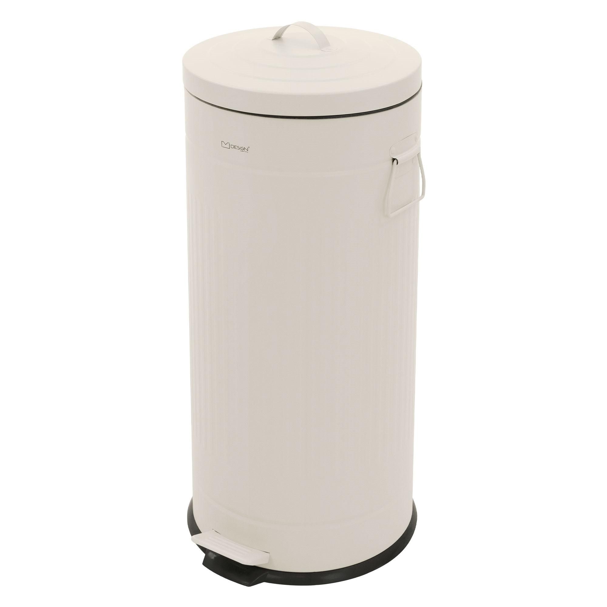 MÜLLEIMER Küche 30L Abfalleimer mit Fußpedal & Softclose-Deckel Beige aus Stahl - Beige, Metall (31/68/37cm) - ML-DESIGN
