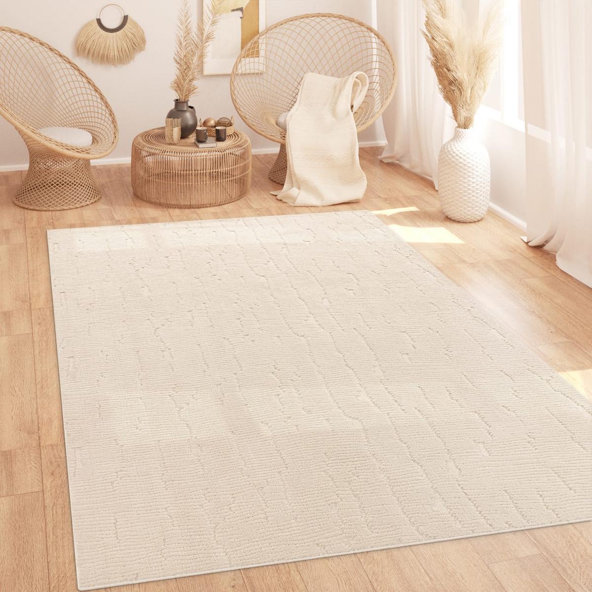 KURZFLORTEPPICH, mit Struktur, aus Polyester, Florhöhe 12 mm, Creme, 160 x 220 cm - Beige, Textil (220/160cm) - KADIMA DESIGN