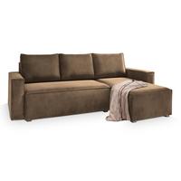 ECKSOFA SILES Beige Velours-Stoff mit Schlaffunktion - Beige/Grau, Holz/Kunststoff (230/140cm) - MASSENO