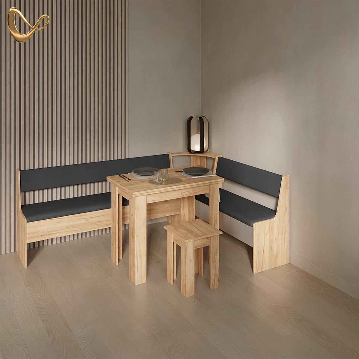 ECKBANKGRUPPE Tiberio Goldkraft Eiche 210 x 150 cm mit Tisch - Honigeiche, Holzwerkstoff (210/80/150cm) - Livinity®