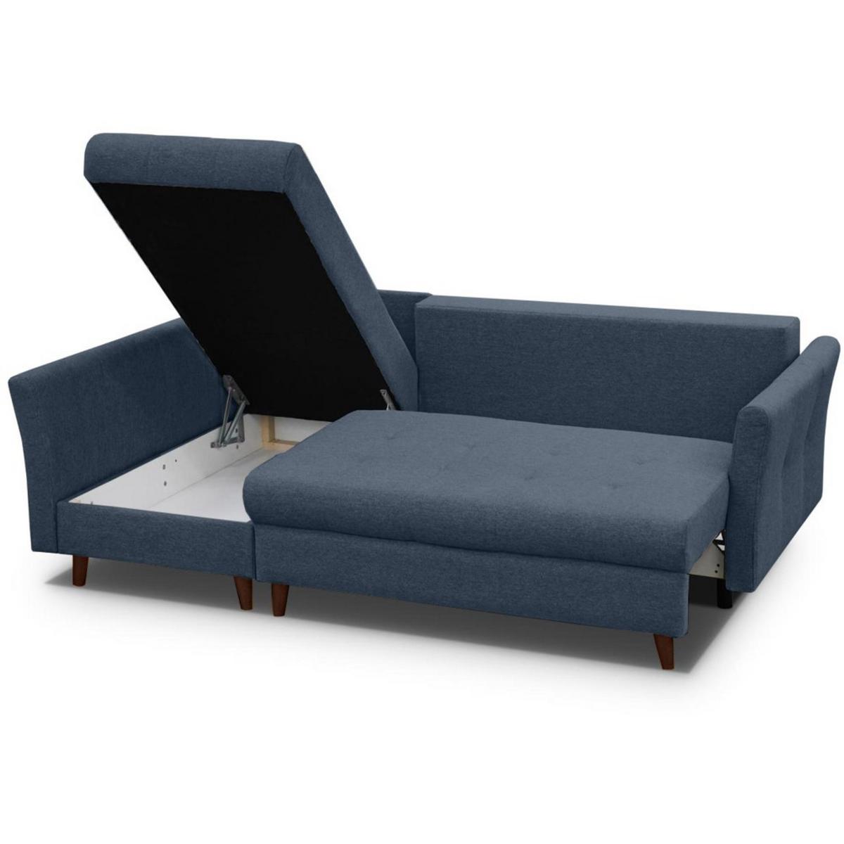 ECKSCHLAFSOFA Neron mit 2 Bettkasten und Beine in Wengefarbe, Dunkelblau, links - Wengefarben/Dunkelblau, Textil (233/148cm) - Beautysofa