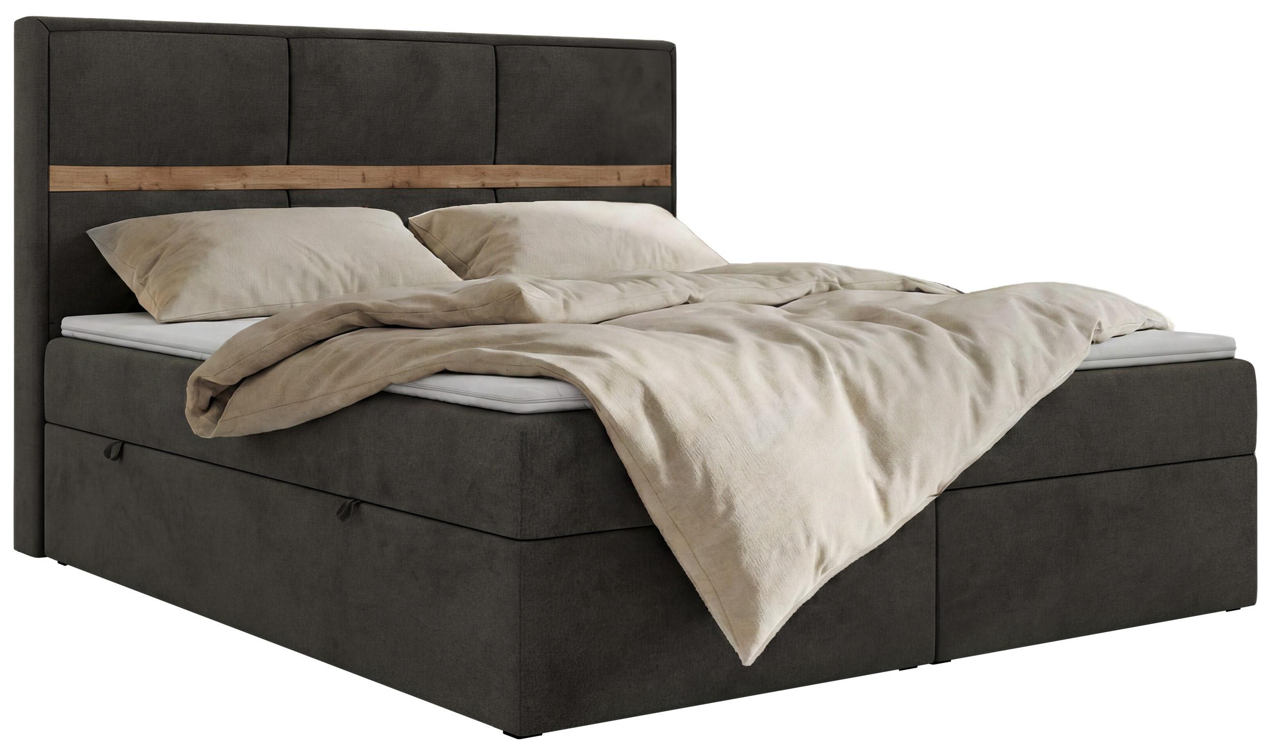 BOXSPRINGBETT ORVO 140/200 - Dunkelgrau Velvet - Topper T25 - H4 - Dunkelgrau/Schwarz, Kunststoff/Textil (140/200cm) - MKS