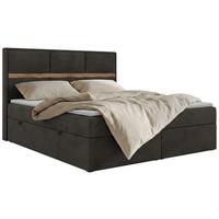 BOXSPRINGBETT ORVO 140/200 - Dunkelgrau Velvet - Topper T25 - H4 - Dunkelgrau/Schwarz, Kunststoff/Textil (140/200cm) - MKS