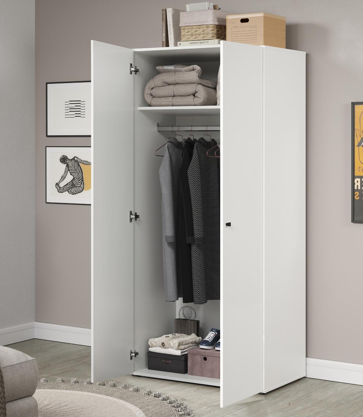 KLEIDERSCHRANK weiß 81 x 176 cm, Drehtürenschrank 2-türig - Schwarz/Weiß, Holzwerkstoff/Kunststoff (81/176/51cm) - Top.Furn