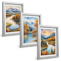 BILDER SET 3er Set - 20x30 cm Silberner Rahmen - Herbstliche Berglandschaften - Silberfarben, Kunststoff (20/30cm) - TULUP