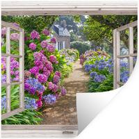WANDTATTOO Hortensie - Durchsichtig - Blumen - Sommer - Lila - Weg Wanddeko 50x50 cm - Lila, Kunststoff (50/50/0.1cm) - MuchoWow