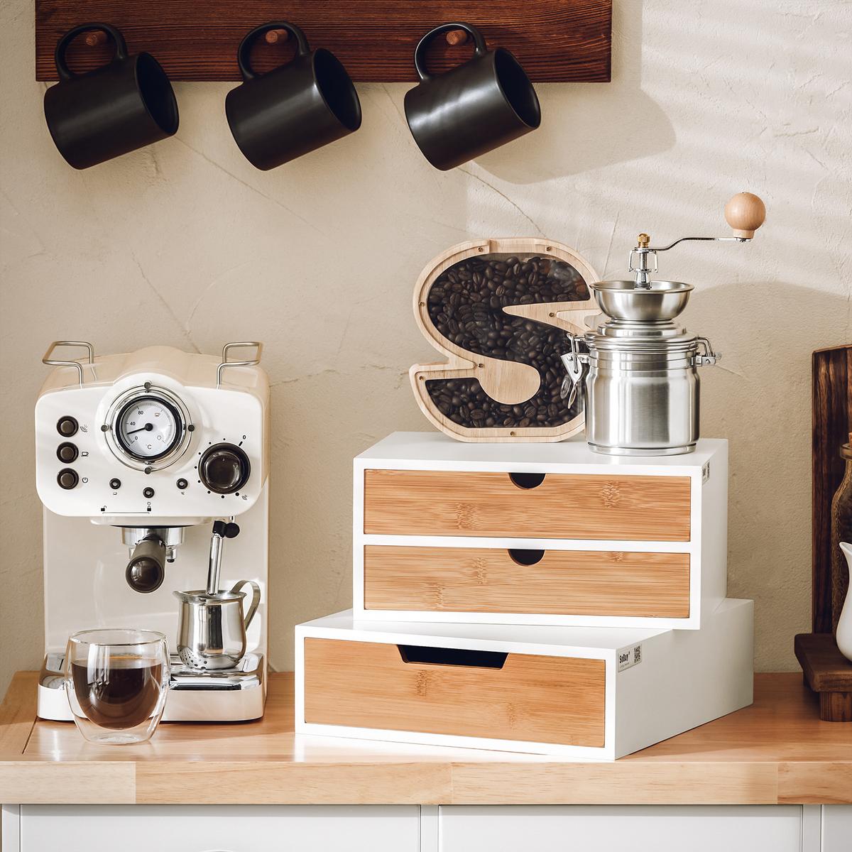 KAFFEE-KAPSELSTÄNDER Weiß-Natur - Naturfarben, Holzwerkstoff (30/14/20cm) - SoBuy