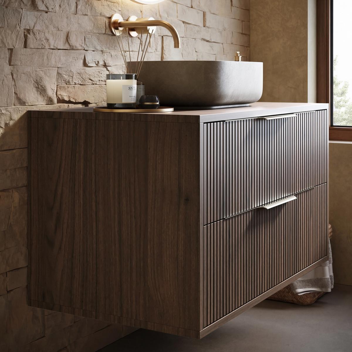 WASCHBECKENUNTERSCHRANK Rimini 2 Schubladen Walnuss Braun - 80 x 46 x 46 cm - Walnussfarben/Braun, Holz (80/46/46cm) - Badplaats