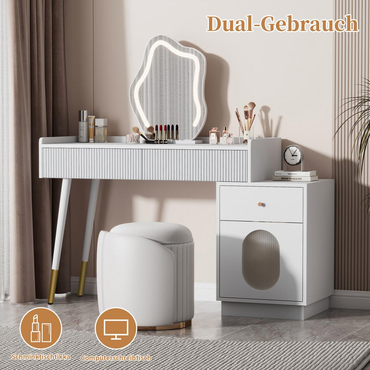 SCHMINKTISCH weiß mit led-spiegel 3 schubladen & flexible montage - Weiß, Holzwerkstoff (100/75/40cm) - Urban Meuble