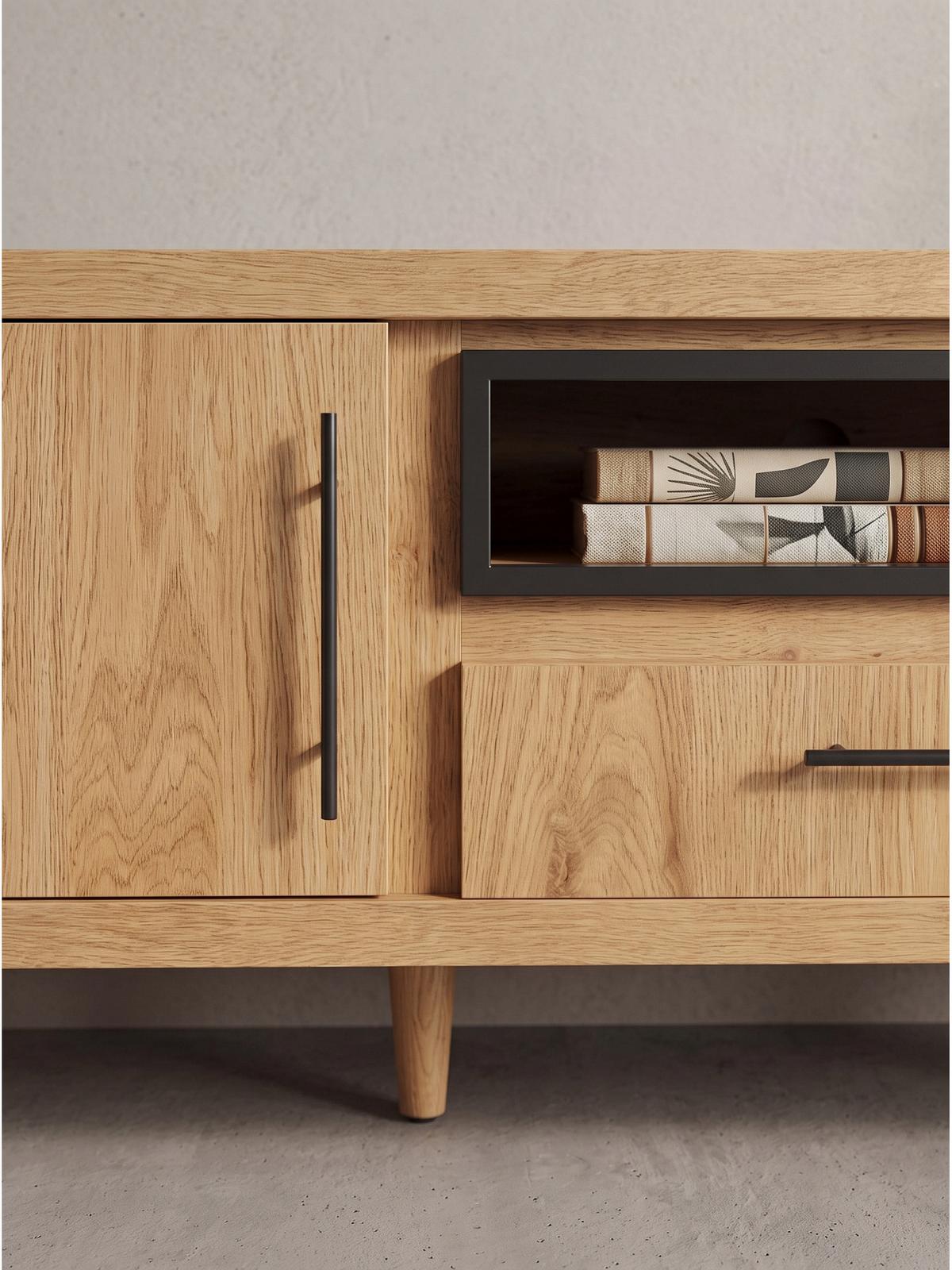 LOWBOARD BASSANO, MDF, in Eichenoptik, mit Ablagen, 150 x 40 x 51,8 cm - Hellbraun/Braun, Eichenholz/Holzwerkstoff (150/51.8/40cm) - KADIMA DESIGN