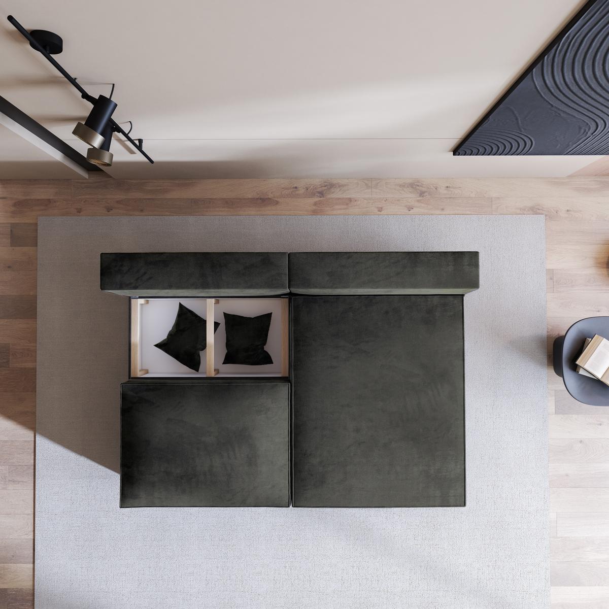 ECKSOFA FIORO M Schwarz Velours-Stoff mit Schlaffunktion - Schwarz/Grau, Holz/Kunststoff (204/148cm) - MASSENO