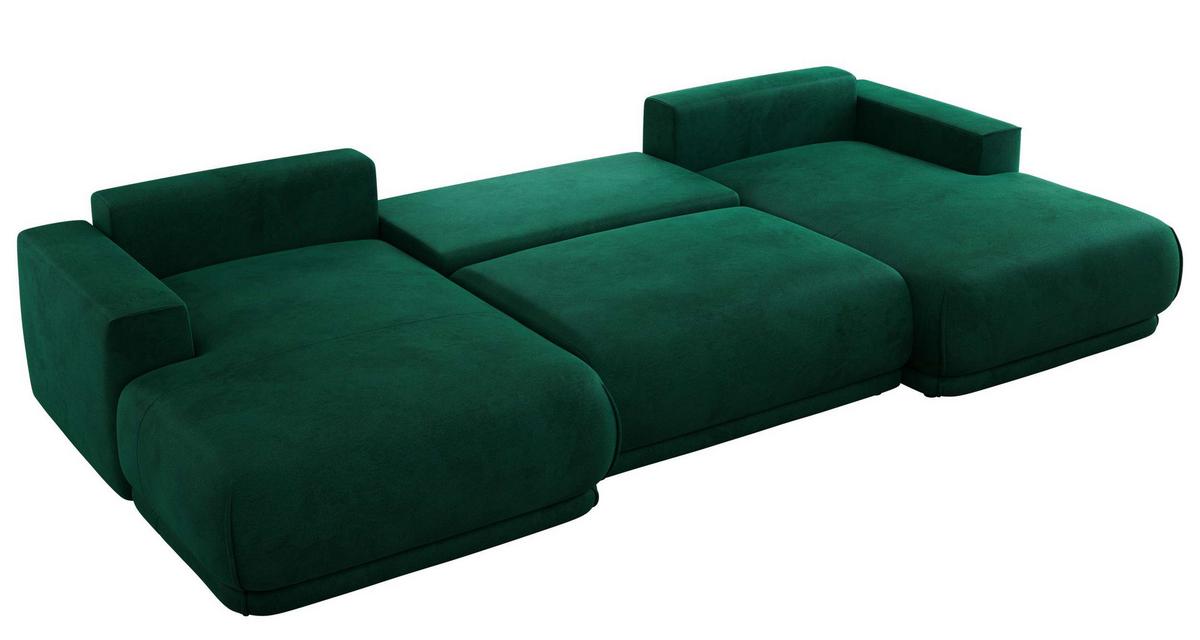 WOHNLANDSCHAFT RINA U Dunkelgrün Velvet - Dunkelgrün/Schwarz, Kunststoff/Textil (360/85/170cm) - MKS