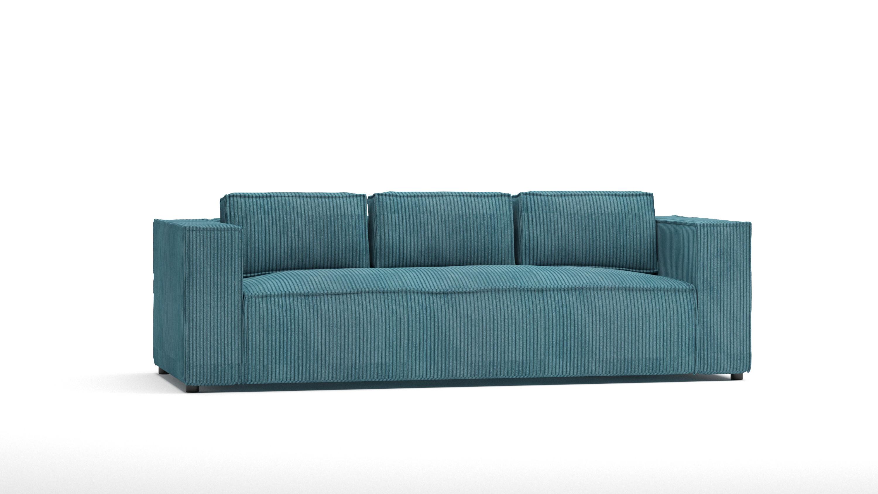 3-SITZER-SOFA Nova Türkis Cord - Türkis/Schwarz, Holz/Kunststoff (230/64/92cm) - S-Style Möbel