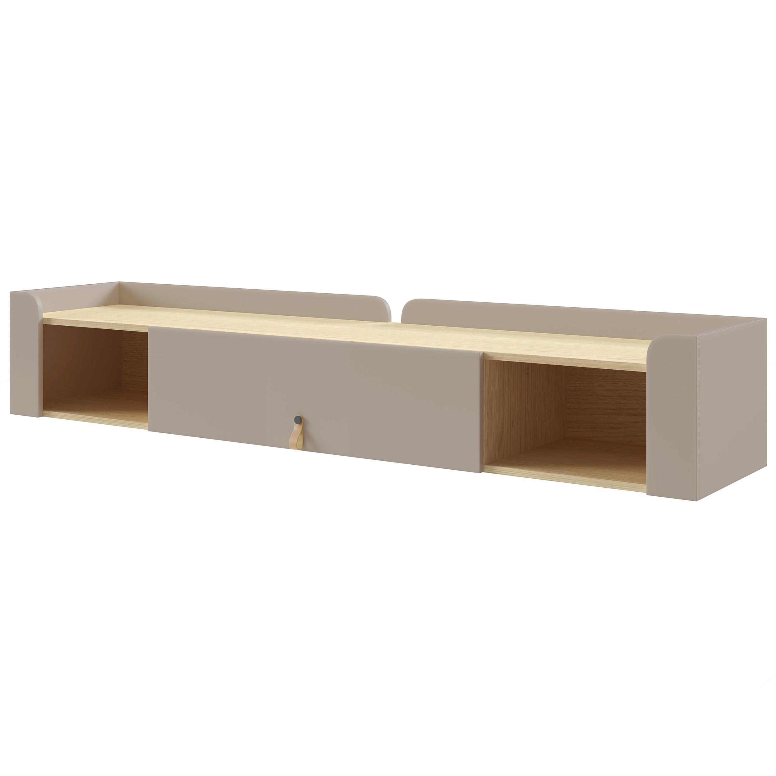 WANDREGAL Sorella mit Klapptür und 2 offenen Regalböden, 180 cm, Porcini + Eiche Mavelie - Eichefarben/Cappuccino, Leder/Holzwerkstoff (180/33/27cm) - Beautysofa