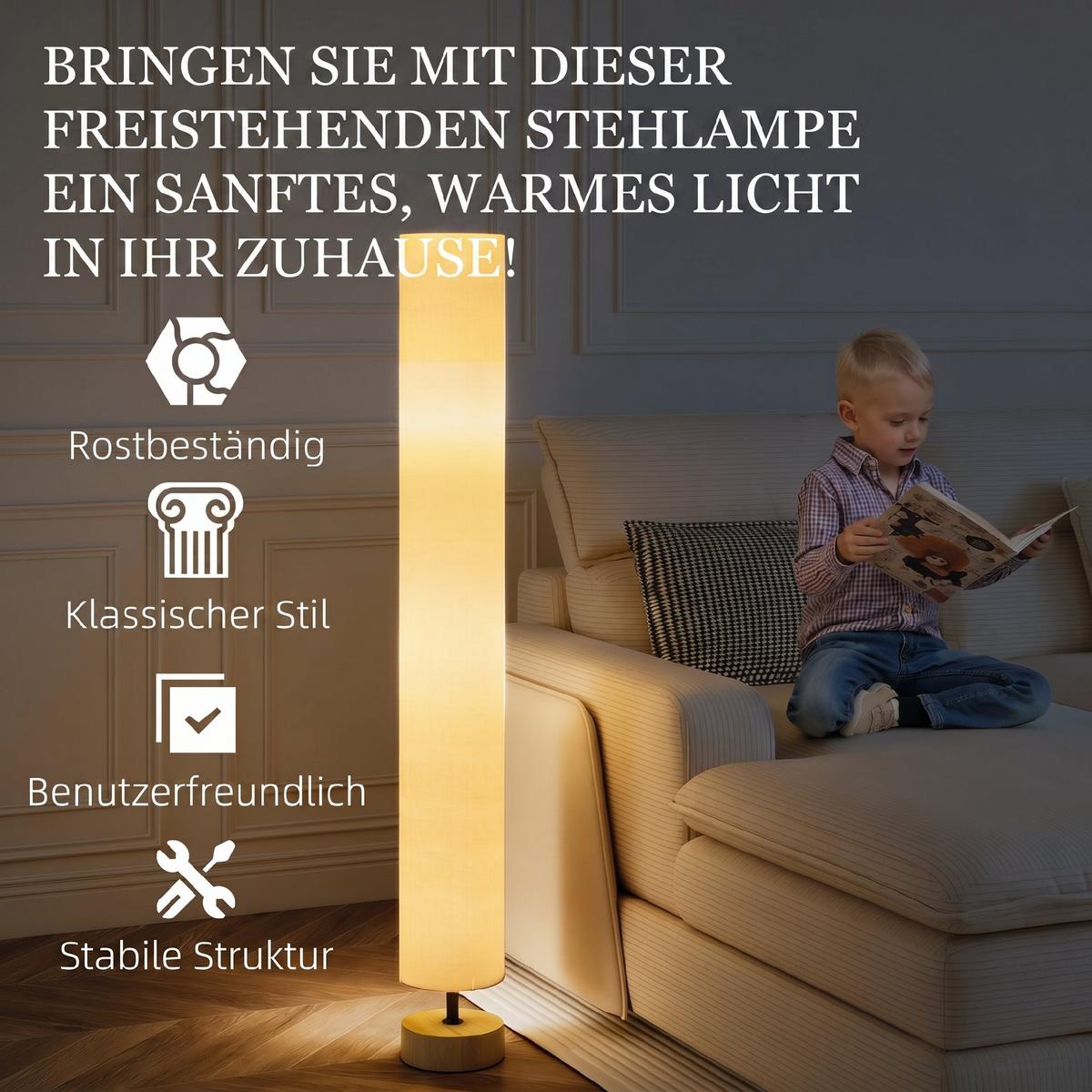 STEHLAMPE Leinen Beige - Beige, Textil (15/15/120cm) - HOMCOM