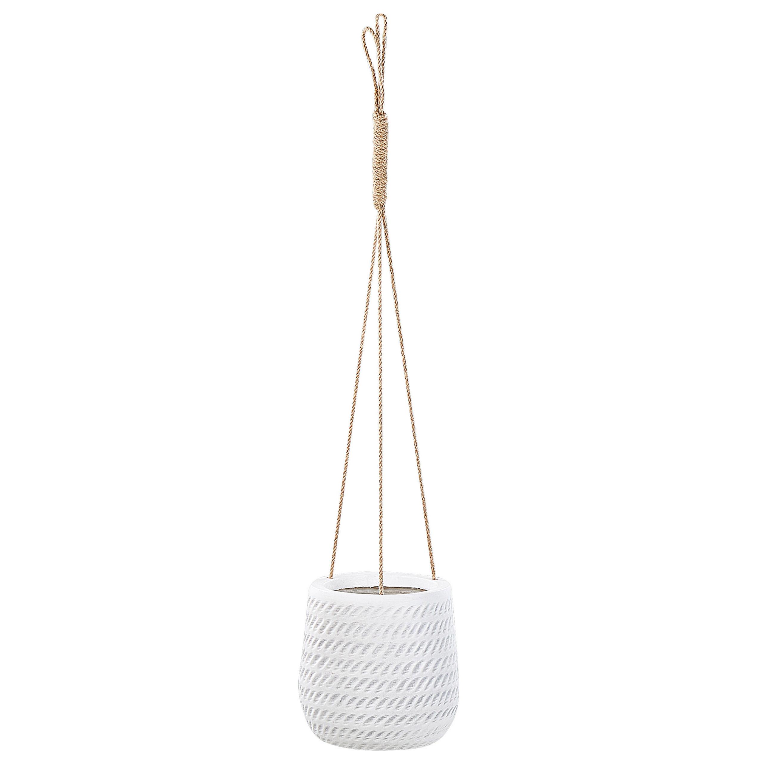 BLUMENAMPEL cremeweiß rund 20/20/21 cm Livadia - Weiß, Naturmaterialien (21cm) - Beliani