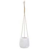 BLUMENAMPEL cremeweiß rund 20/20/21 cm Livadia - Weiß, Naturmaterialien (21cm) - Beliani