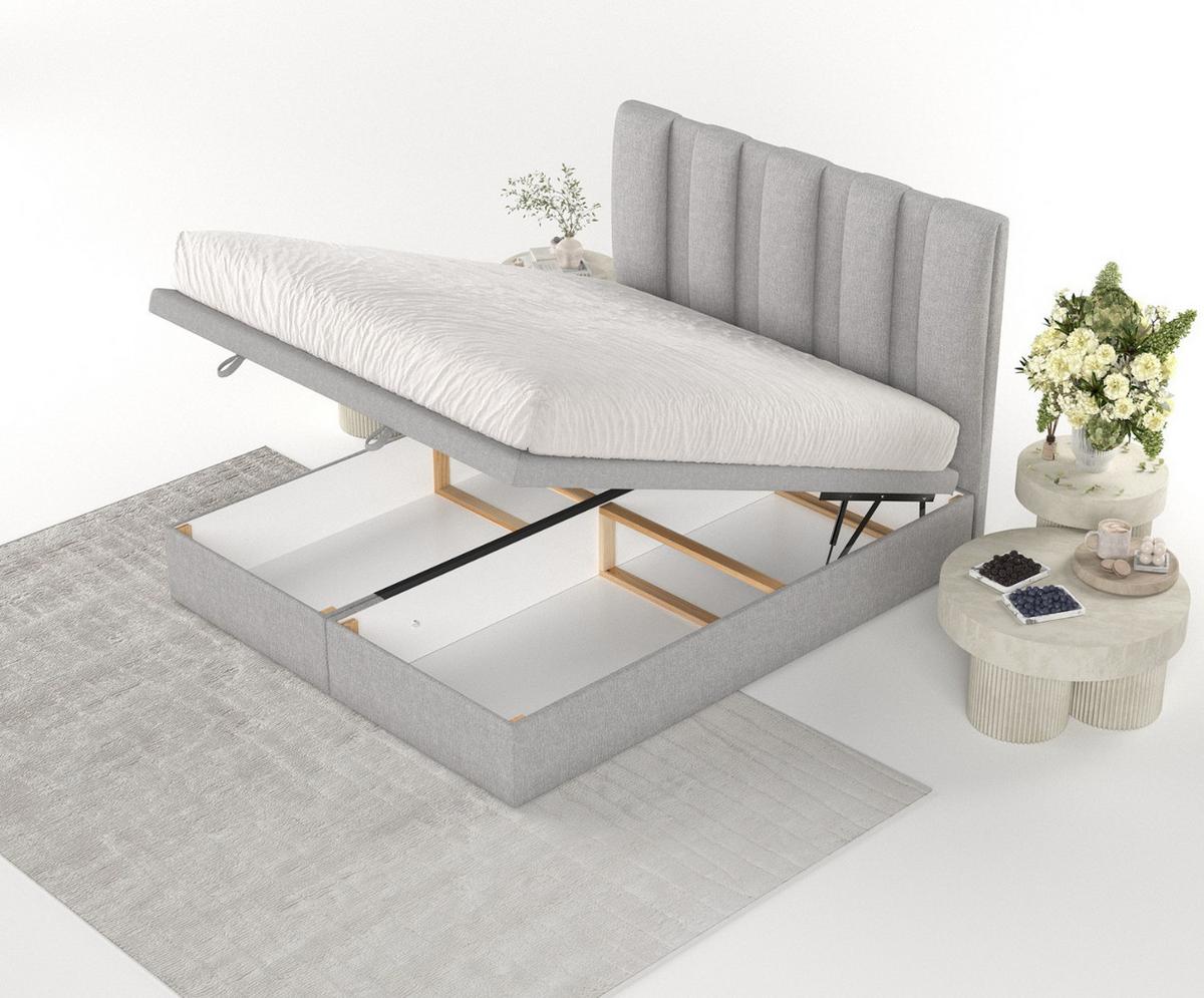 POLSTERBETT Orta mit Stauraum 140/200 cm Grau im Megan Stoff - Schwarz/Grau, Holz/Holzwerkstoff (140/200cm) - AltaBeds
