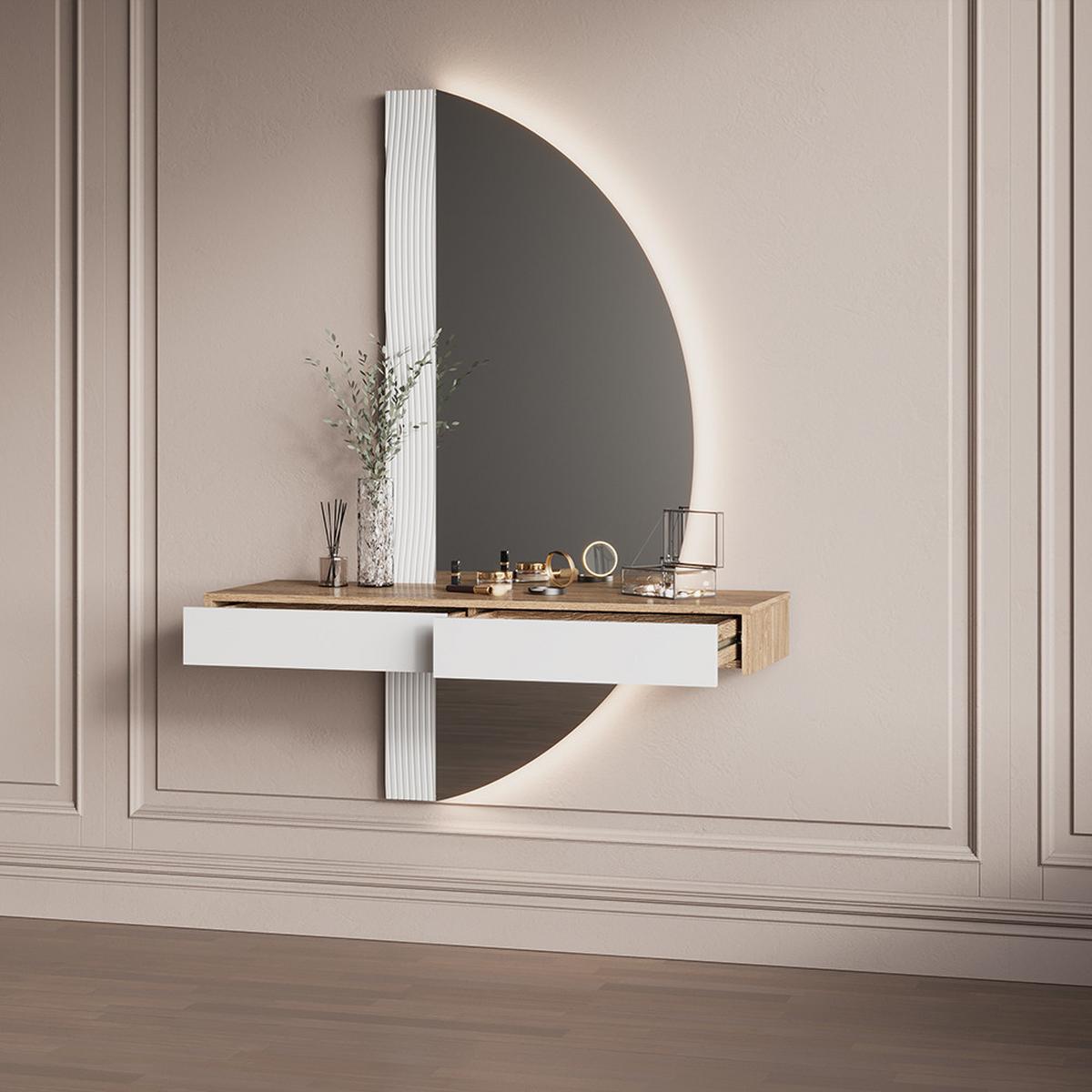 SCHMINKTISCH Ascona Weiß 120 cm mit LED Beleuchtung - Weiß, Holzwerkstoff (120/161.1/40cm) - Livinity®