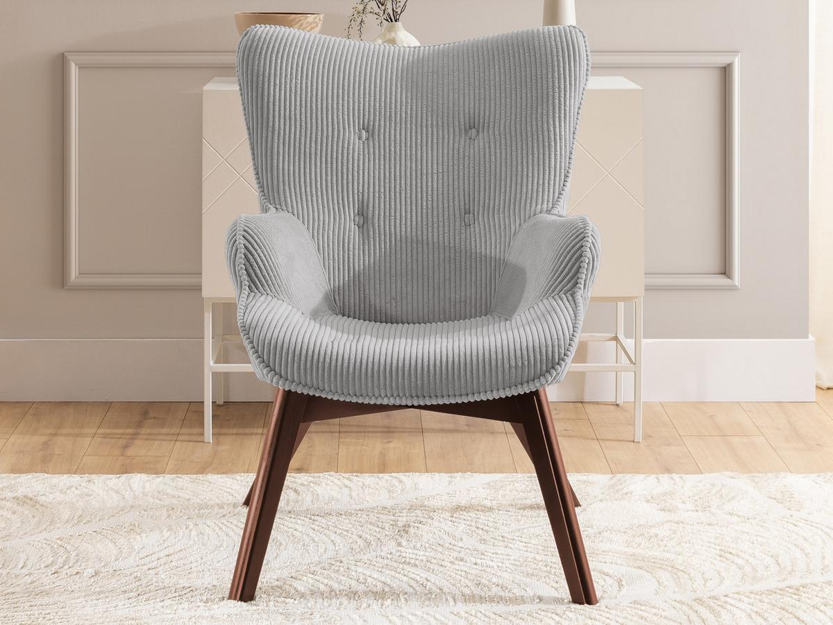 LOUNGESESSEL mit Fußhocker Lenari Hellgrau Cordstoff mit Füßen in Braun - Hellgrau/Braun, Holz/Textil (71/96/86cm) - S-Style Möbel