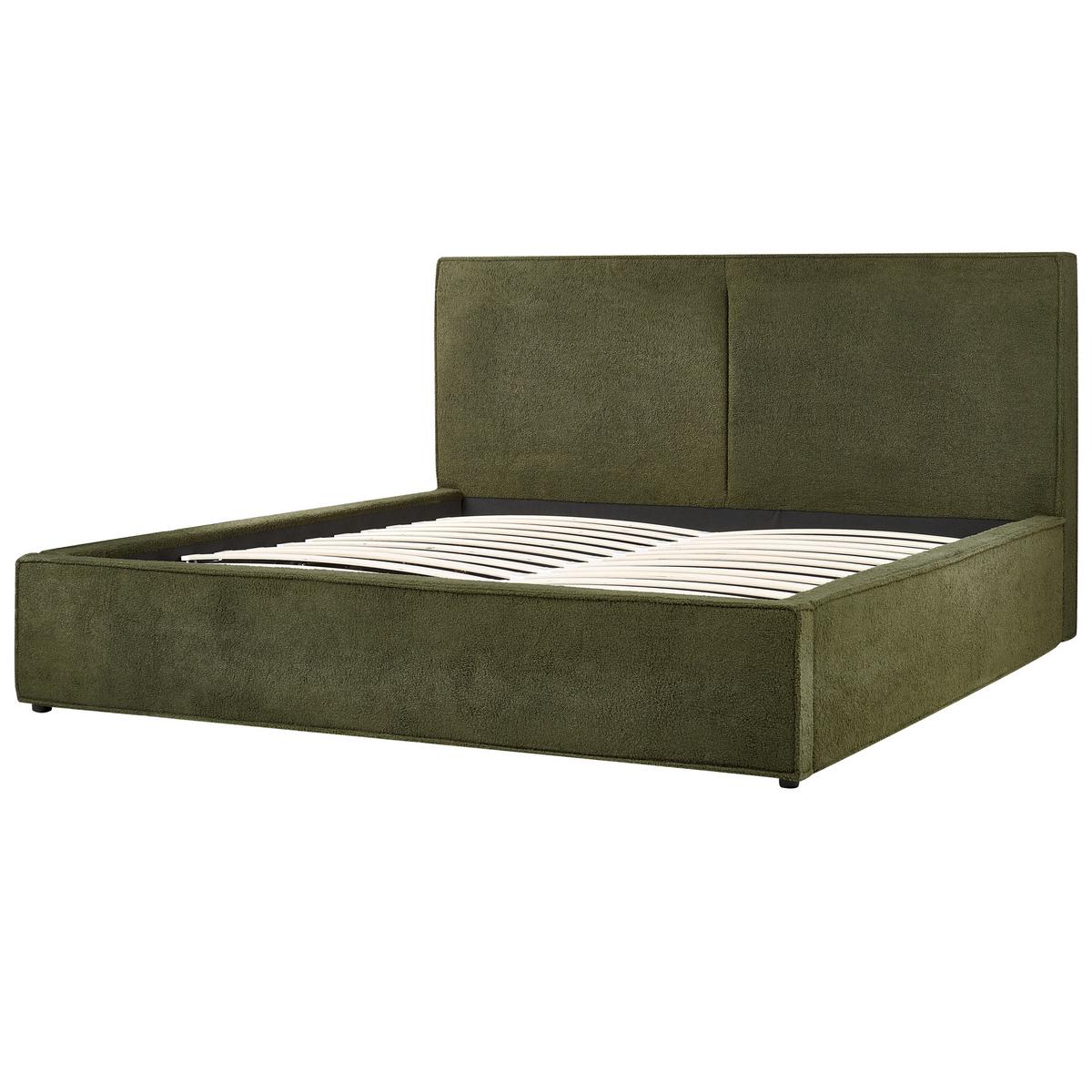 BETT mit Stauraum 180/200 cm Dunkelgrün Moissac - Dunkelgrün/Schwarz, Textil (180/200cm) - Beliani