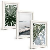 BILDER SET 3er Set - 20x30 cm Weißer Rahmen - Palmenblätter-Holzbrücke - Weiß, Kunststoff (20/30cm) - TULUP