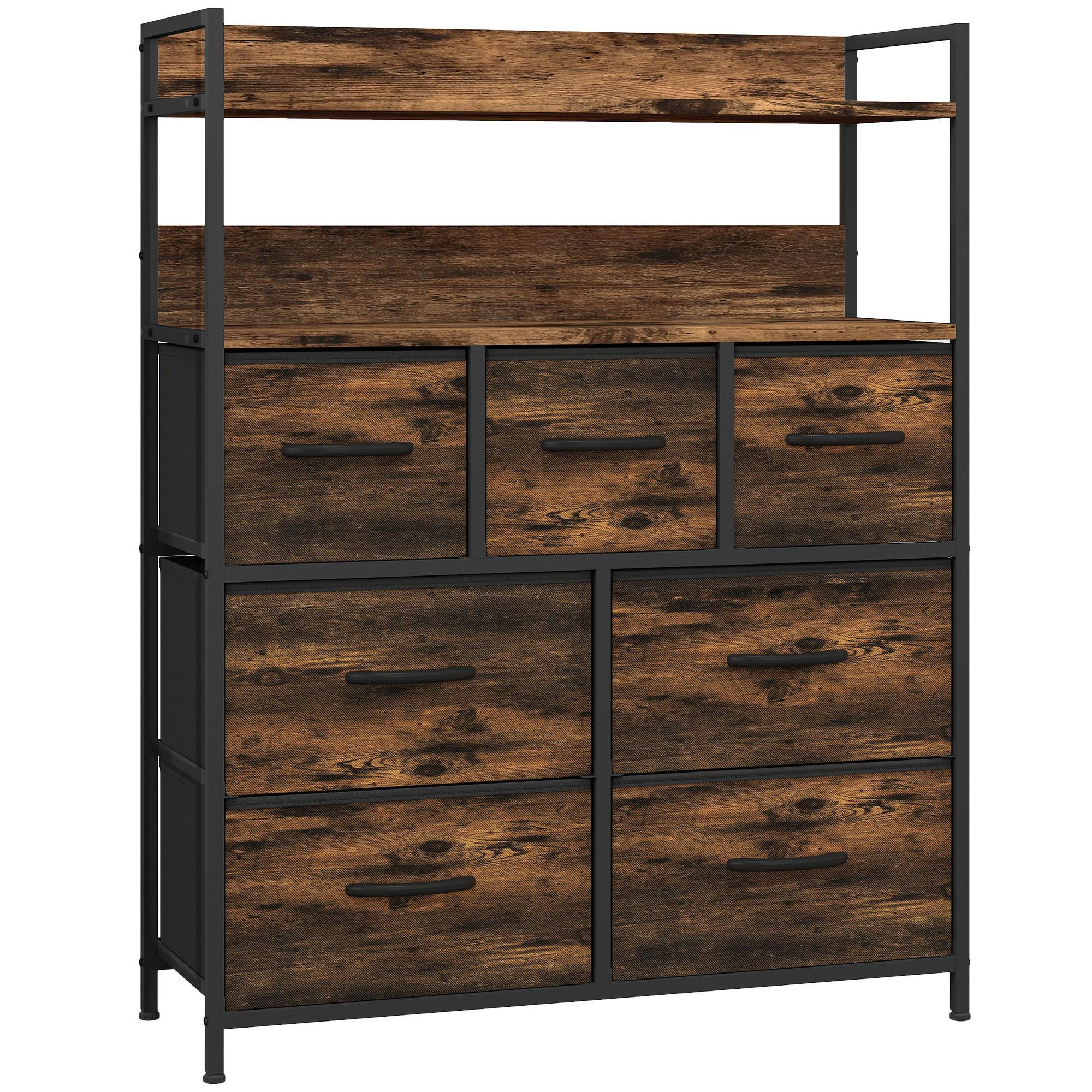 KOMMODE aus Stoff mit 7 Schubladen, Rustikal-Braun - Braun, Textil (29/101/79cm) - HOMCOM