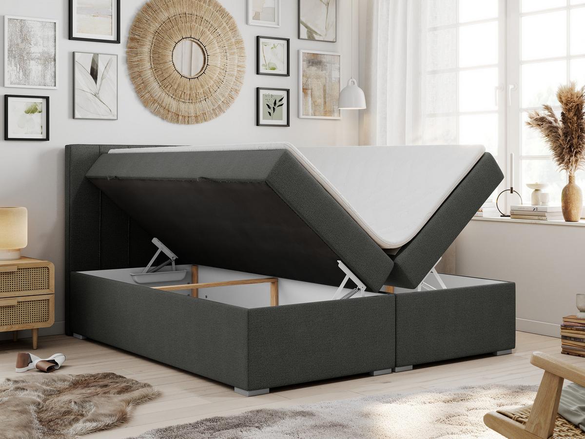 BOXBETT ALLY 200/200 Dunkelgrau Struktur - H4 - Dunkelgrau, Holz/Textil (200/200cm) - MKS