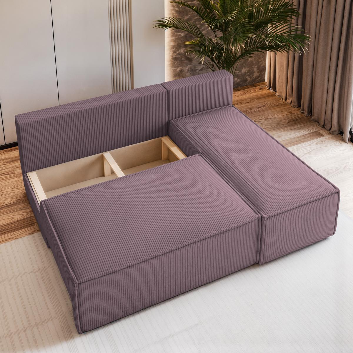 ECKSOFA BRISO P Lila Kordstoff mit Schlaffunktion - Lila/Grau, Holz/Kunststoff (200/140cm) - MASSENO